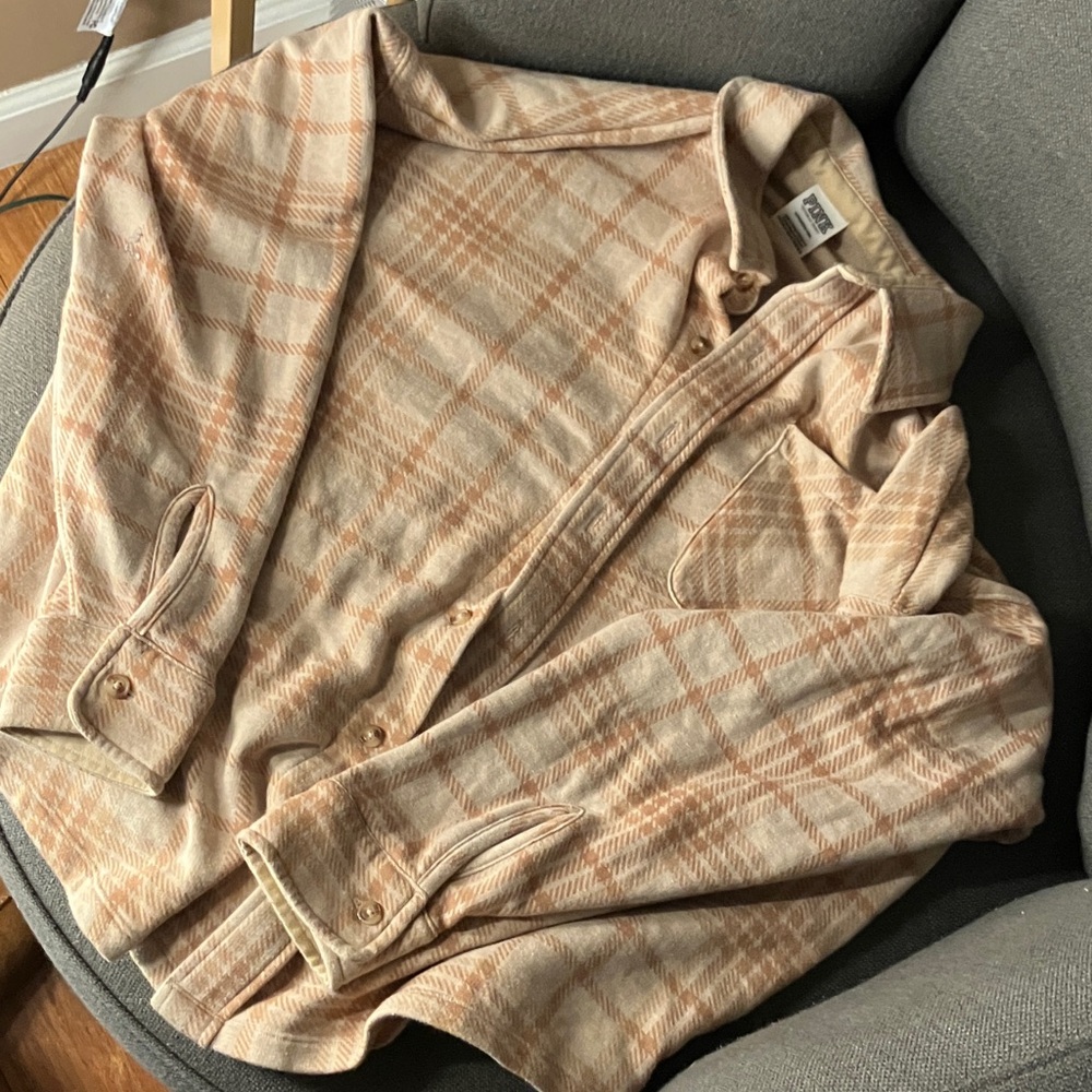 PINK Victoria's Secret Plaid Button Down Shirt - Beige and Peach